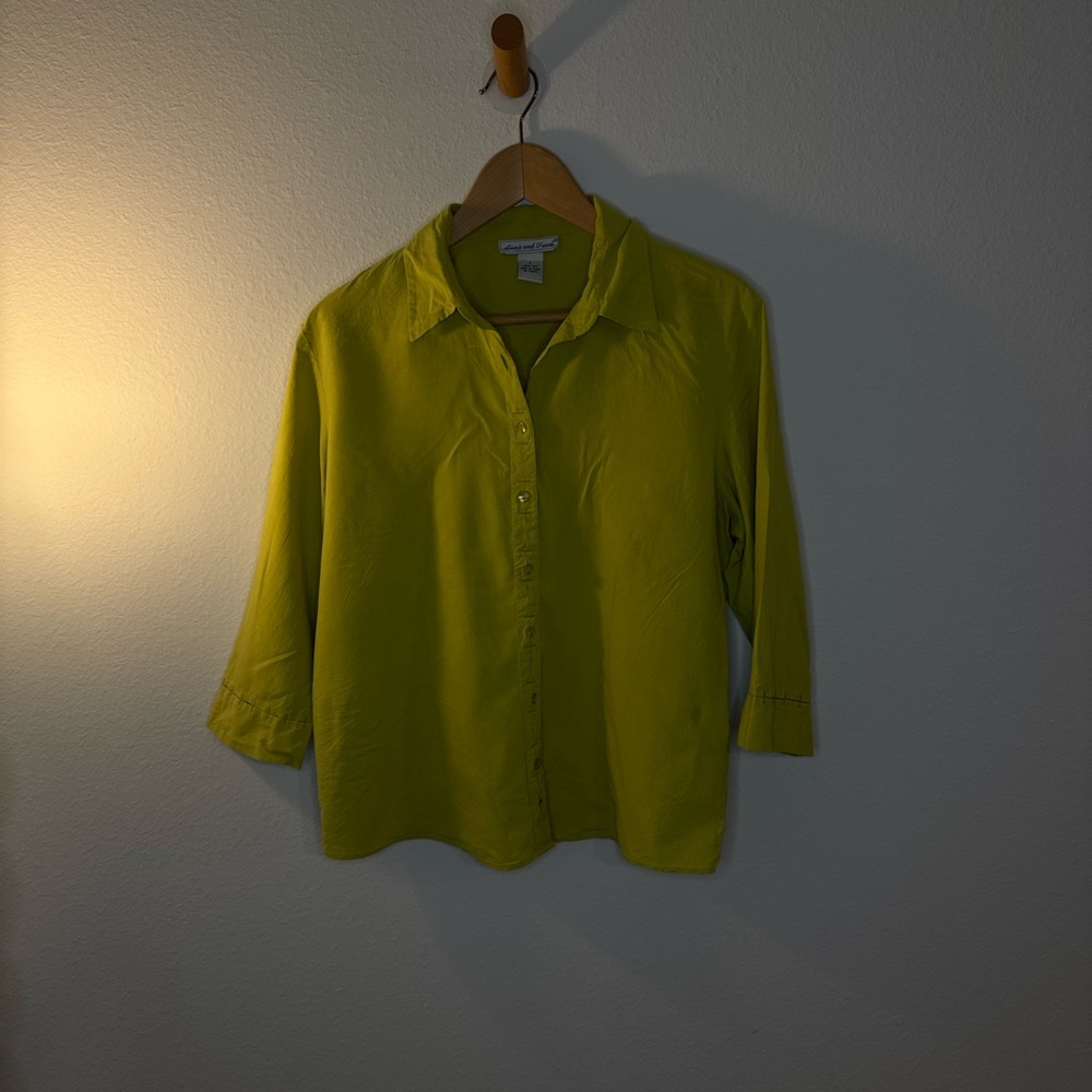 100% Silk Anna And Frank Lime Button-Down Shirt